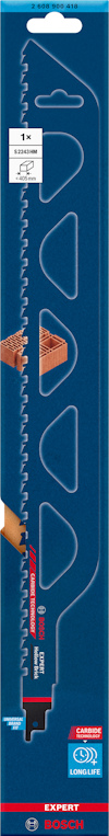 Förpackning med en spiralskruv från Bosch Expert, markerad för träborrning, storlek 18 mm bredd och 230 mm längd.