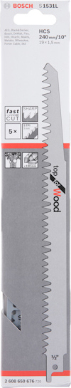 Förpackning till Bosch S1531L sågblad, 240 mm, 5-pack, HCS.