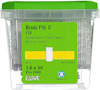 Grön plastförpackning med 2000 spikar, märkt "Brads F16 0° FZB", "1,6 x 50 mm", Essve.
