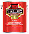 Röd burk med texten "TIMBEREX Wood Finishing Oil 5-7m²/L" och "EN TRADITIONELL OLJA FÖR PRIVAT MILJÖ".